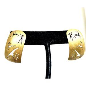 Hoop Earrings Women's Jewelry 14K Yellow Gold African Hunters Safari Animals